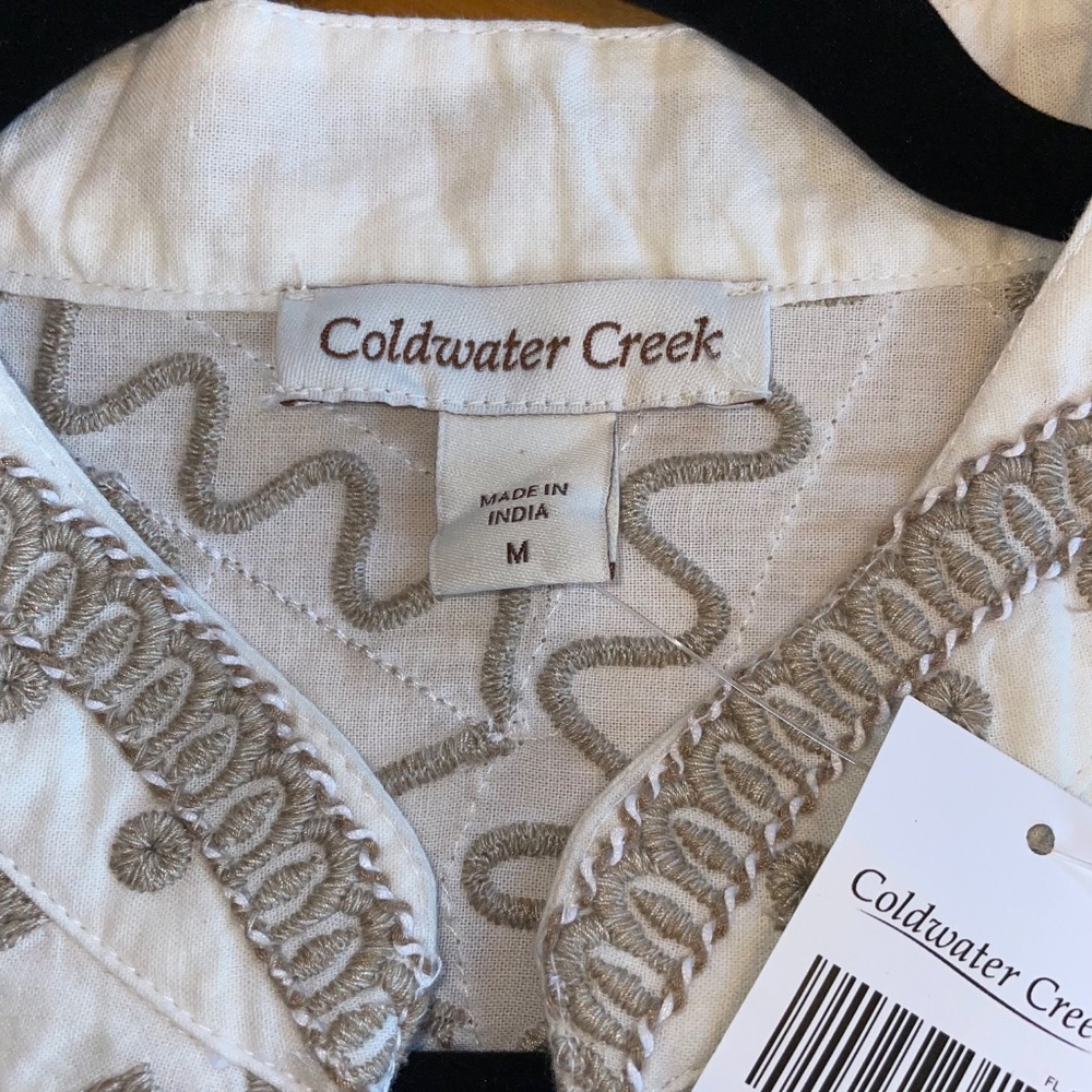 Coldwater Creek NWT Embroidered All Over Jacket Scalloped Edge Tan White… - Picture 6 of 14